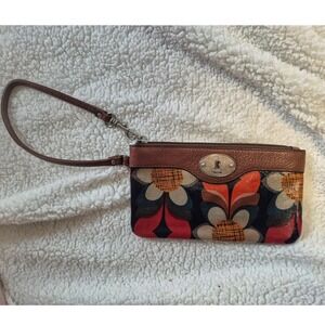 Fossil Key-Per Coated Canvas Wristlet  Bag  Floral Print Multicolor SL7041